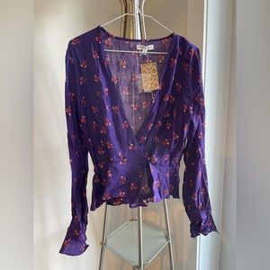 Vintage Blouse - Purple & Floral Pattern - Fits Size Medium